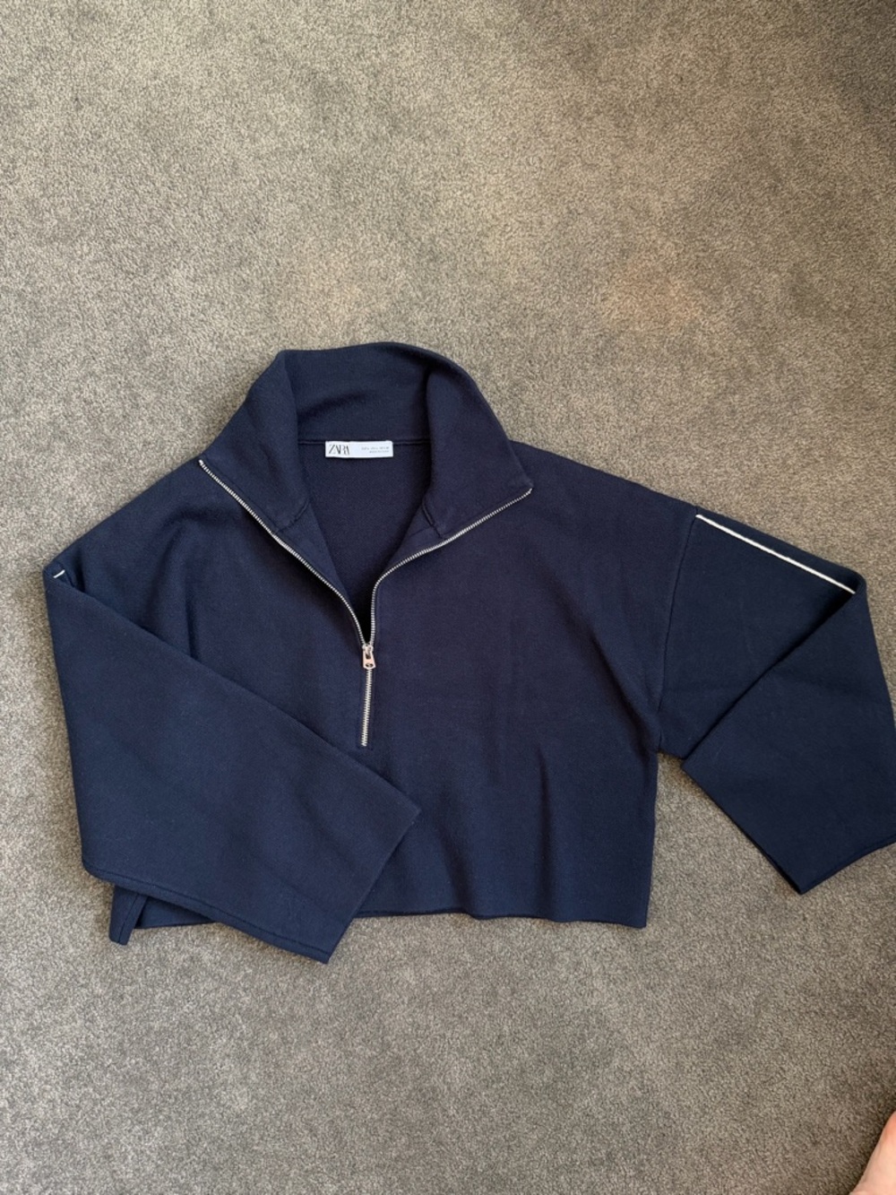 Zara Navy Cropped Half-Zip Pullover